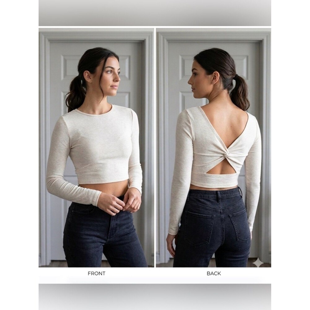 Arizona Jean Cream Twist back Crop Top women’s long sleeves small y2k yoga